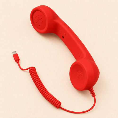 DialBop Retro Handset in signal red with coiled cord and USB-C plug