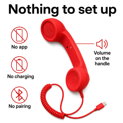 Nothing to set up: no app, no charging, no pairing, volume on the handle