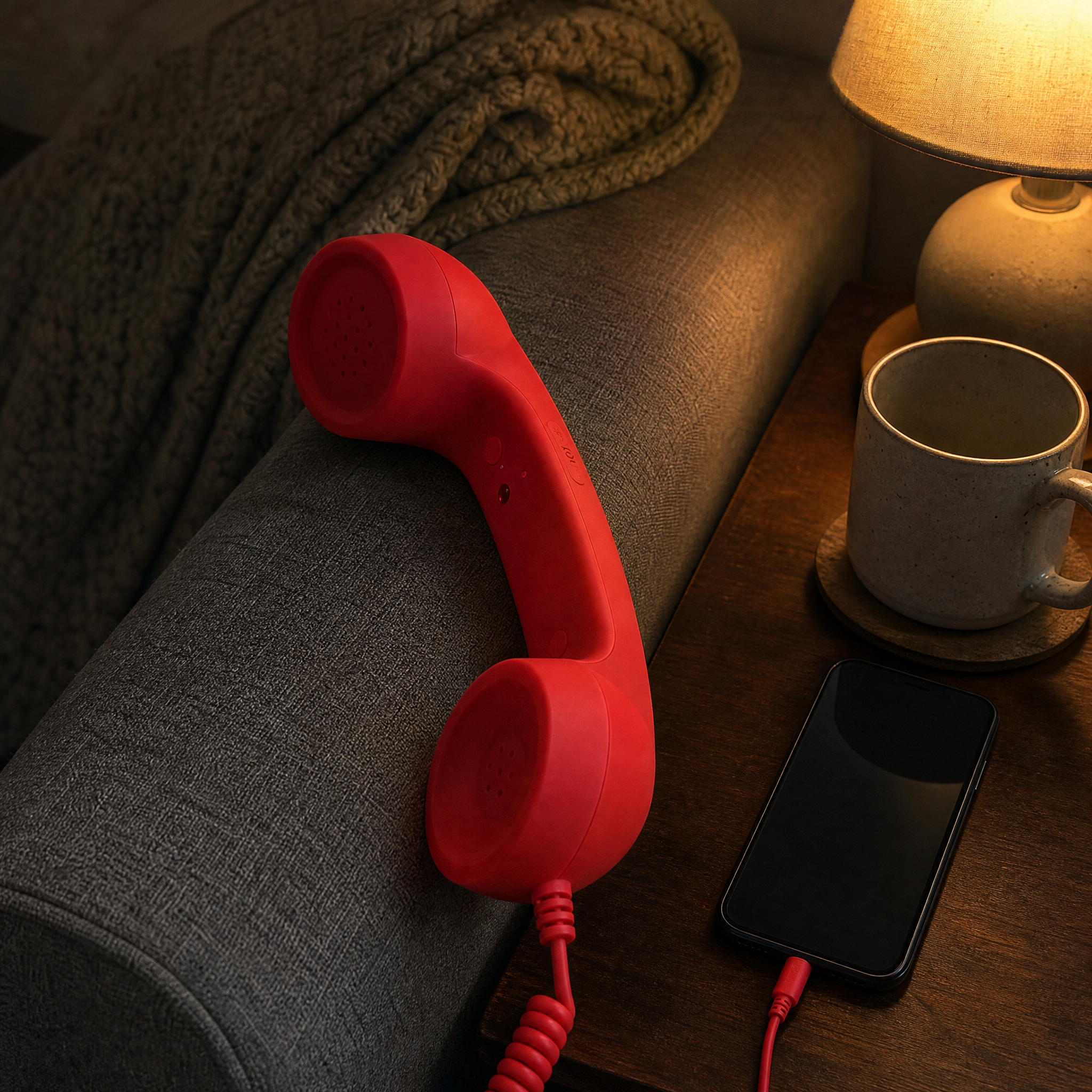 Retro handset beside smartphone for comfortable longer calls