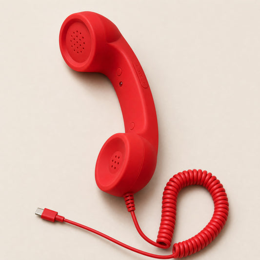 DialBop Retro Handset in signal red with coiled cord and USB-C plug