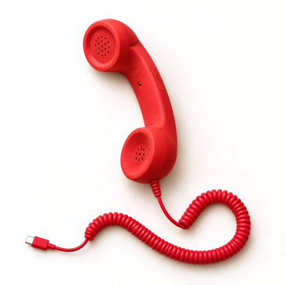 DialBop Retro Handset in signal red with coiled cord and USB-C plug