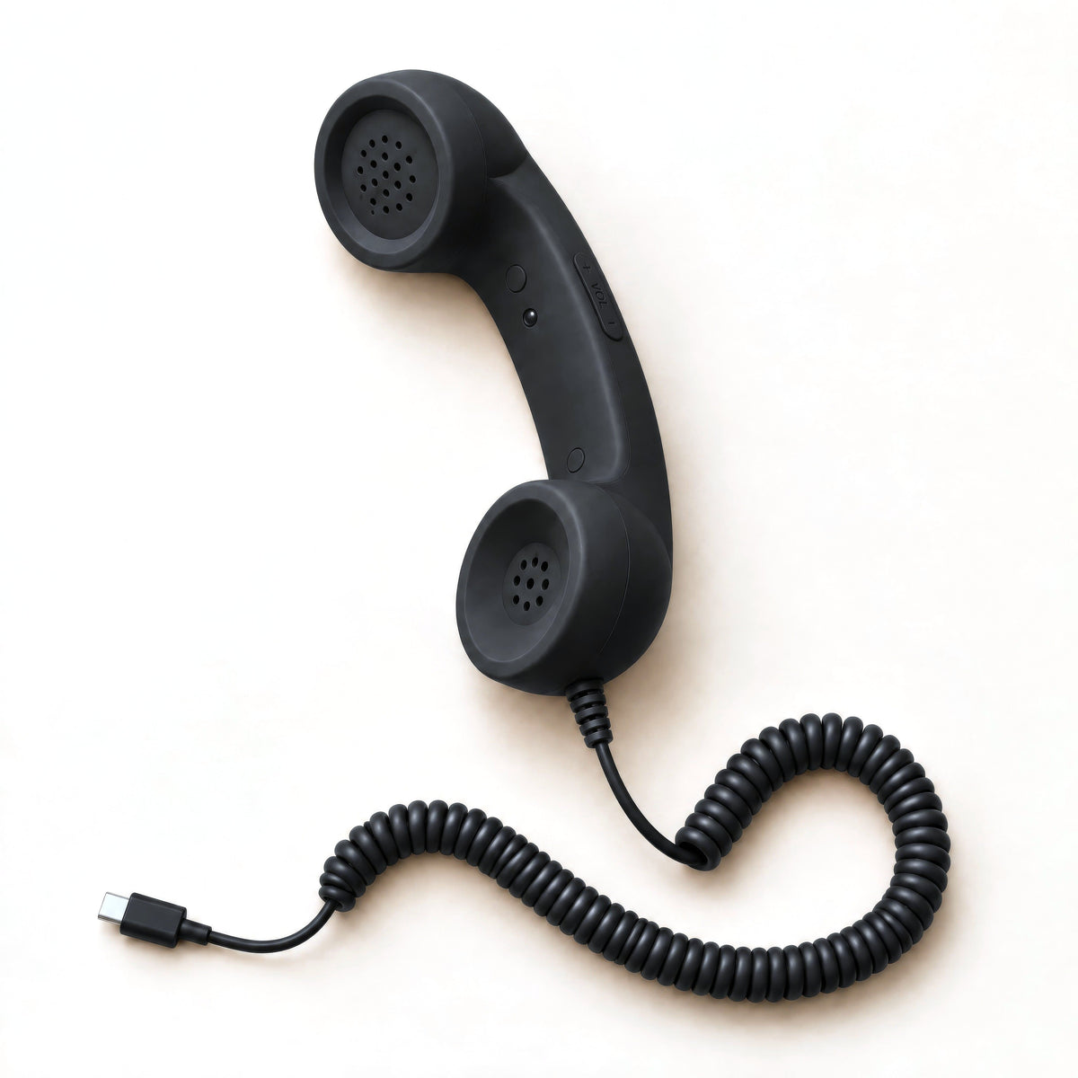 DialBop Retro Handset in matte black with coiled cord and USB-C plug