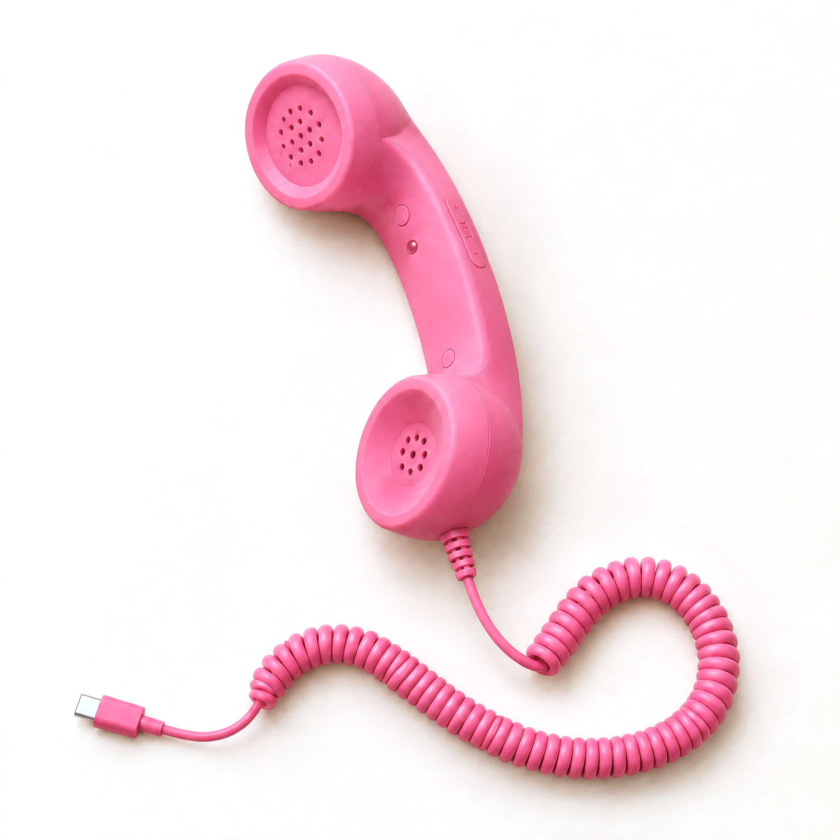 DialBop Retro Handset in bubblegum pink with coiled cord and USB-C plug